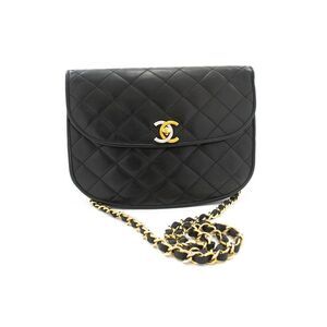 Chanel Vintage Round Flap Quilted Lambskin Black Leather Shoulder Bag Bag